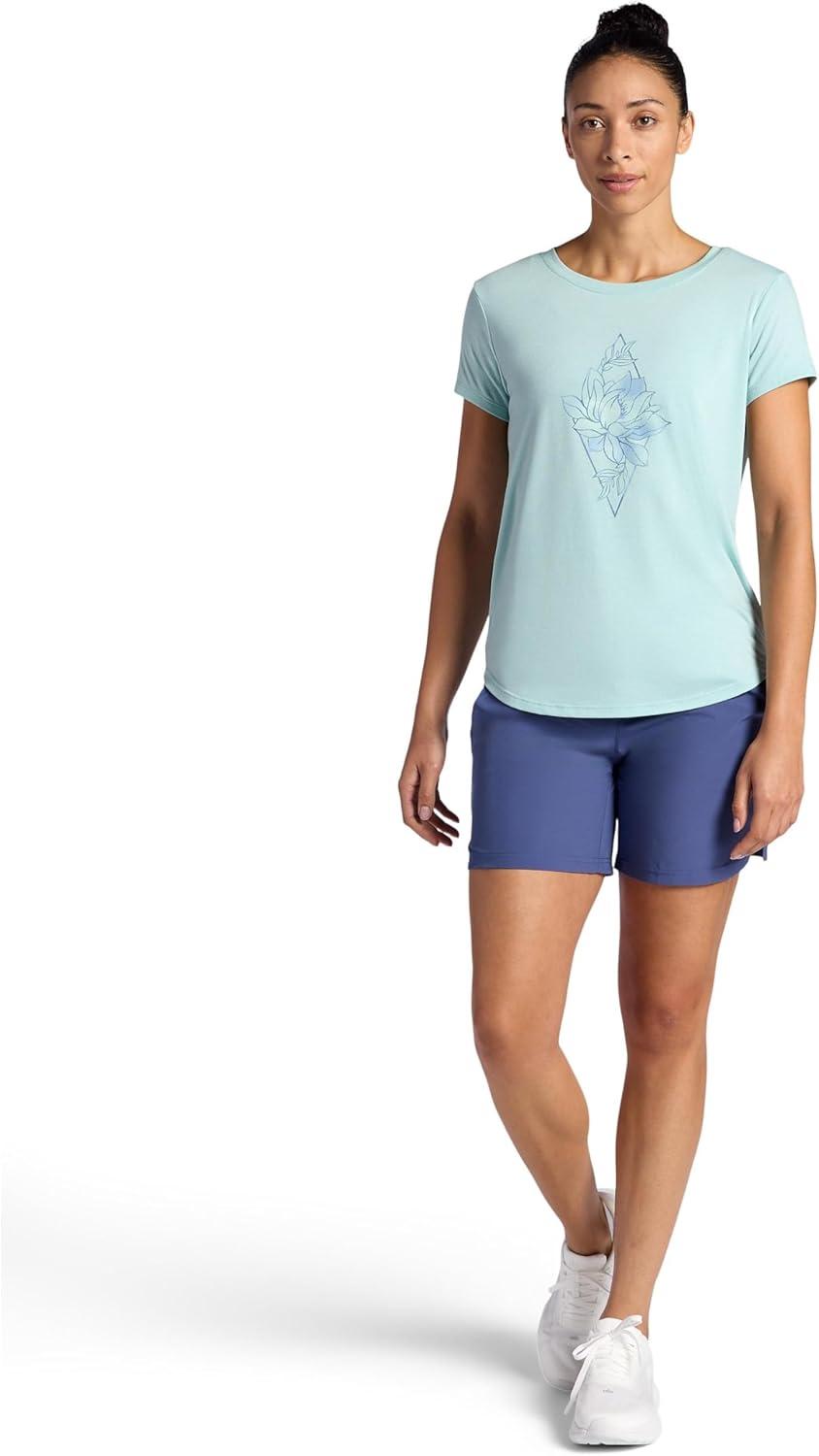 imageGaiam Womens Mindful Flower Graphic Crewneck TShirt Relaxed Fit Stretch Lightweight Material Curved HemBlue Haze Diamond