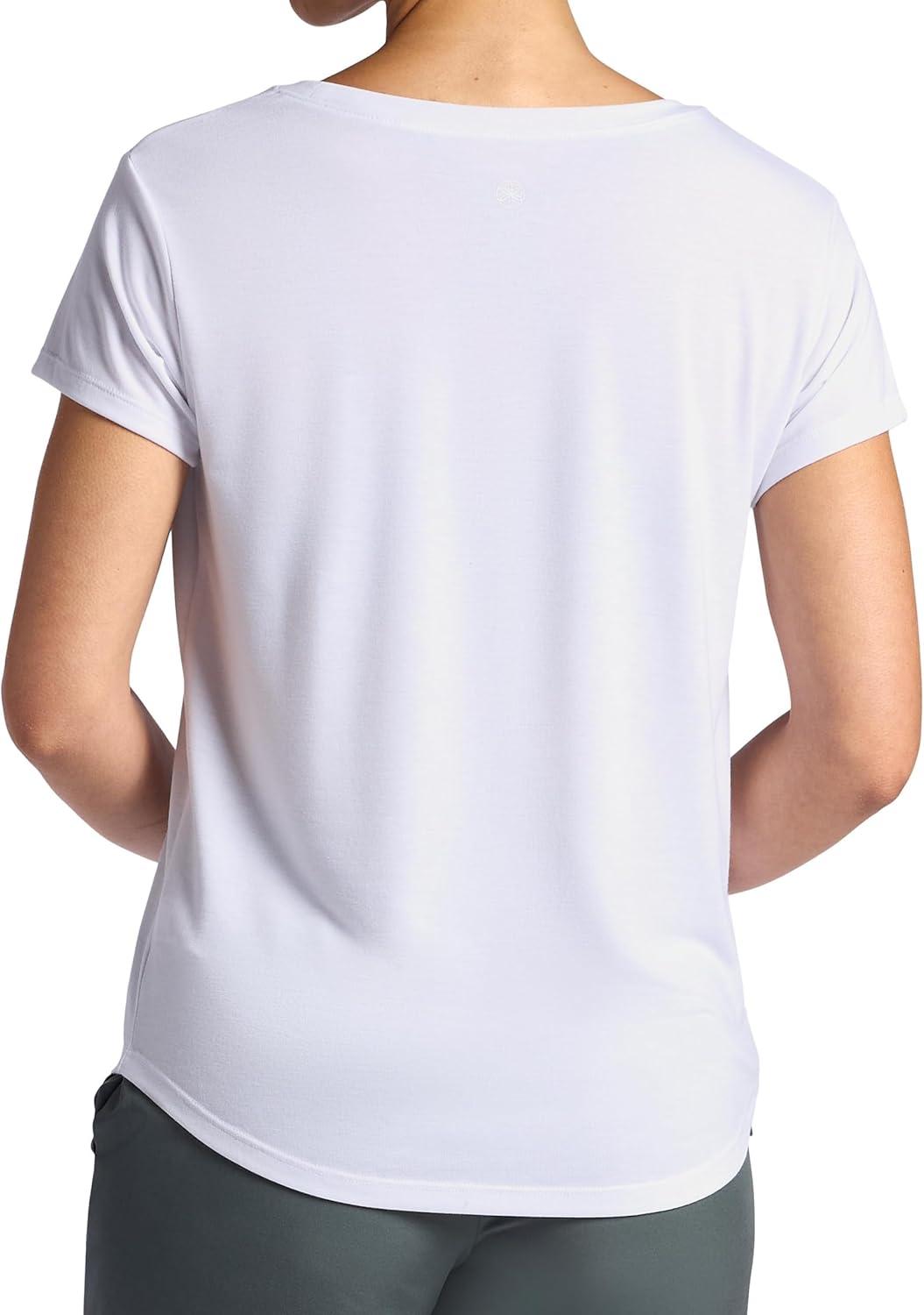 imageGaiam Womens Mindful Flower Graphic Crewneck TShirt Relaxed Fit Stretch Lightweight Material Curved HemBright White Diamond