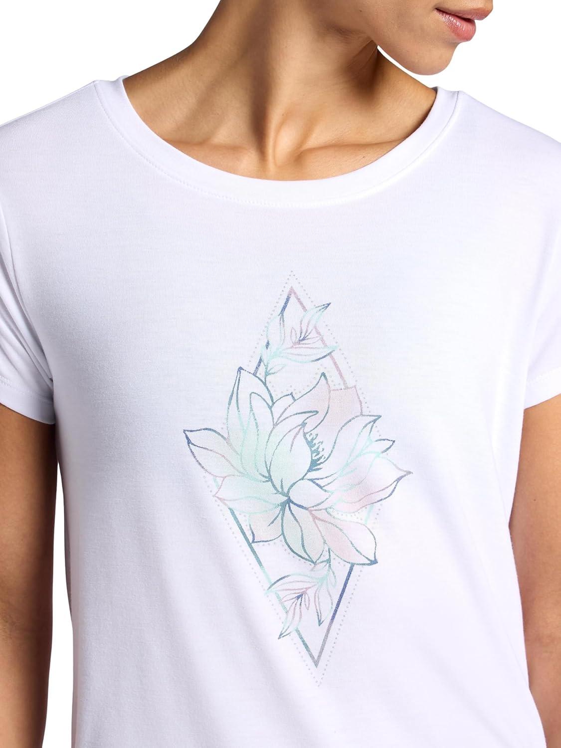 imageGaiam Womens Mindful Flower Graphic Crewneck TShirt Relaxed Fit Stretch Lightweight Material Curved HemBright White Diamond