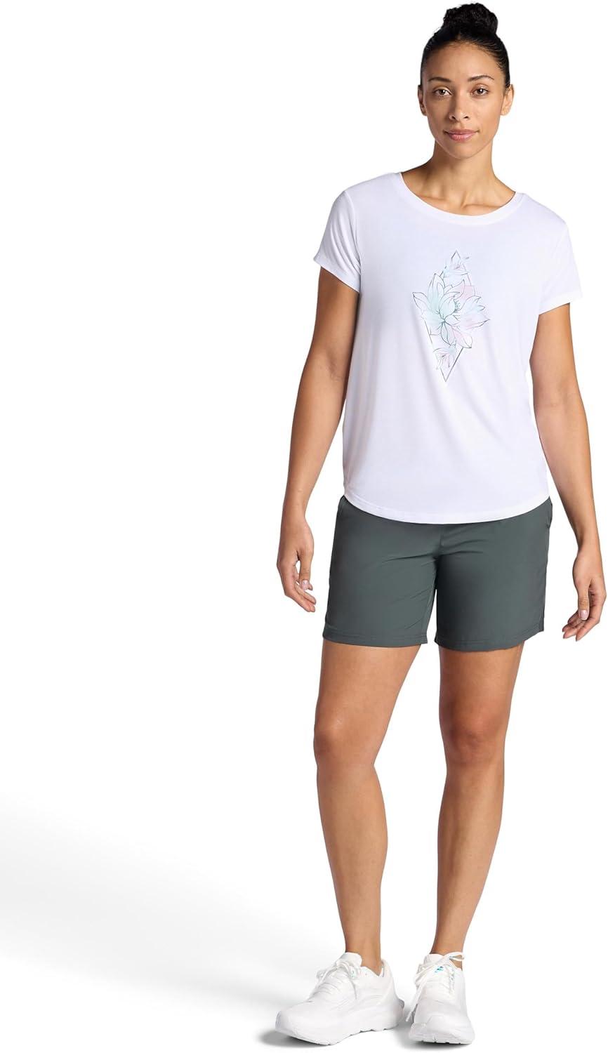 imageGaiam Womens Mindful Flower Graphic Crewneck TShirt Relaxed Fit Stretch Lightweight Material Curved HemBright White Diamond