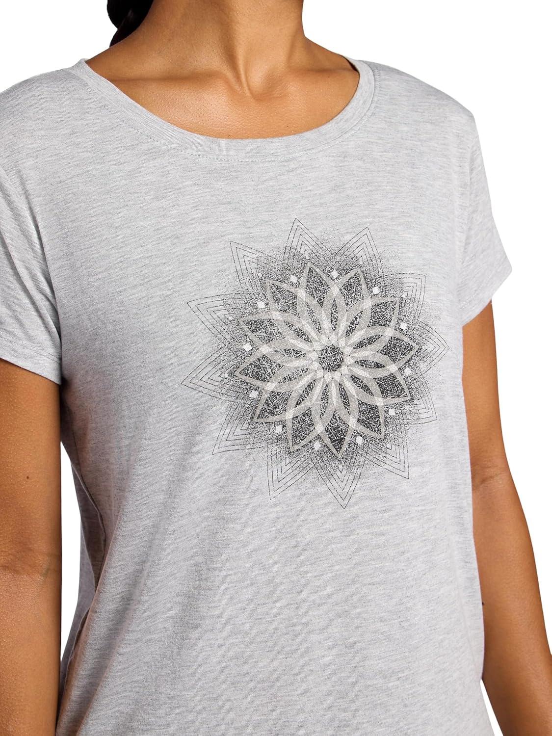 imageGaiam Womens Mindful Flower Graphic Crewneck TShirt Relaxed Fit Stretch Lightweight Material Curved HemLight Grey Heather Moon