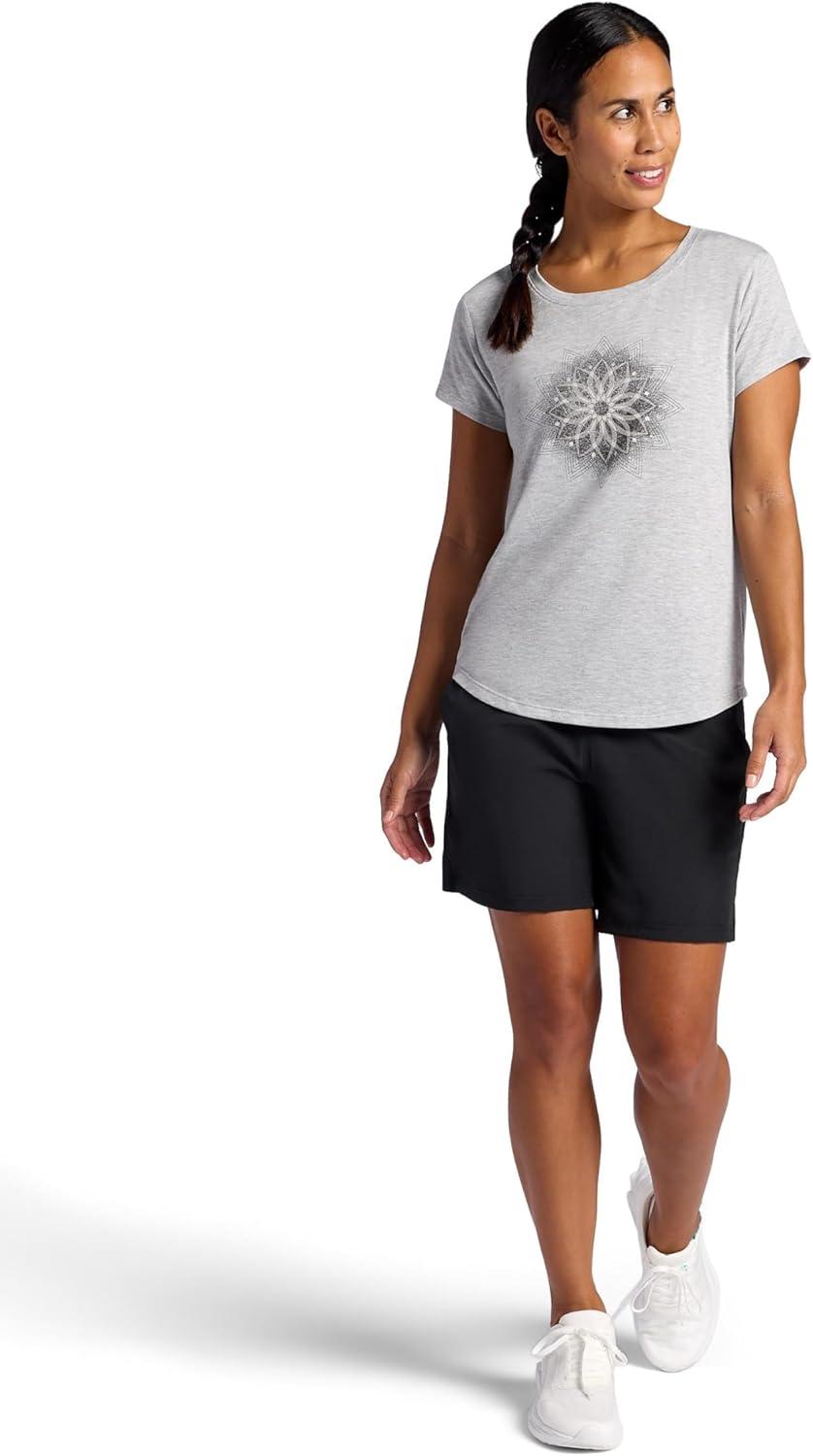 imageGaiam Womens Mindful Flower Graphic Crewneck TShirt Relaxed Fit Stretch Lightweight Material Curved HemLight Grey Heather Moon