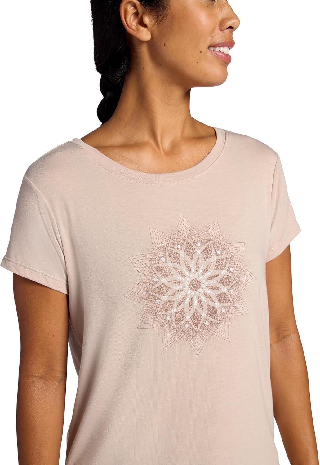 imageGaiam Womens Mindful Flower Graphic Crewneck TShirt Relaxed Fit Stretch Lightweight Material Curved HemMushroom Moon