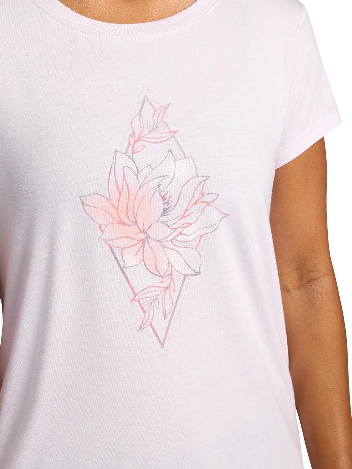 imageGaiam Womens Mindful Flower Graphic Crewneck TShirt Relaxed Fit Stretch Lightweight Material Curved HemOrchid Hush Diamond