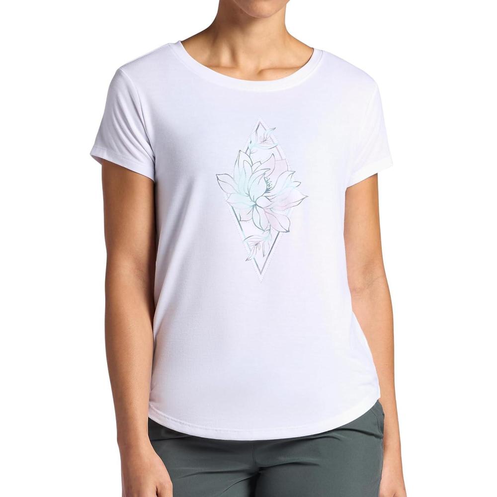 imageGaiam Womens Mindful Flower Graphic Crewneck TShirt Relaxed Fit Stretch Lightweight Material Curved HemBright White Diamond
