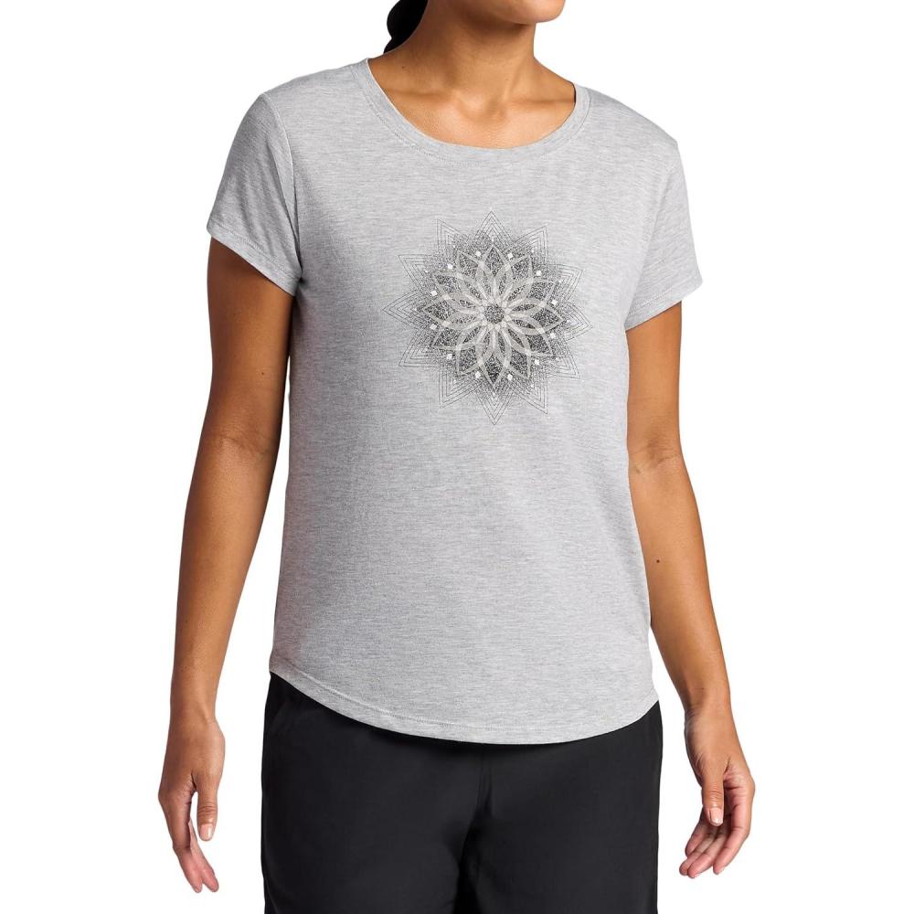 imageGaiam Womens Mindful Flower Graphic Crewneck TShirt Relaxed Fit Stretch Lightweight Material Curved HemLight Grey Heather Moon