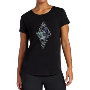 Gaiam Women’s Mindful Flower Graphic Crewneck T-Shirt, Relaxed Fit, Stretch Lightweight Material, Curved Hem(Black (Tap Shoe) – Diamond)