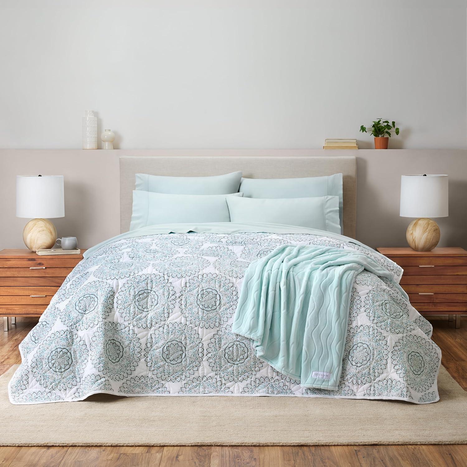 imageGaiam Microfiber Quilt Plain Weave Soft Brushed Finish Lightweight amp Easy Care Printed FullQueen Mandala BluesMandala Blues