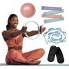 Gaiam Home Pilates Kit, All-in-One Workout Set with Mini Bands, 12-Inch Flexible Toning Ring, 8-Inch Ab Core Ball, Stretch Strap, Grippy Socks & Mesh Carry Bag, Pilates Kit for Home Workouts