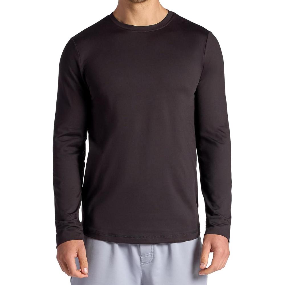imageGaiam Mens Breathe Ease Long Sleeve Crewneck Top Standard Fit Stretch Heavyweight MaterialBlack