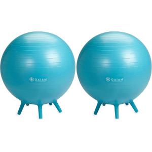 Gaiam Balance Ball Chair – No-Roll Ergonomic Office Chair & Yoga Ball Chair for Home Office Desk with Exercise Guide, Easy Installation Ball Pump, and Built-in Stability Legs, 25.5 in. (65 cm) – Blue(65cm (Pack of 2))