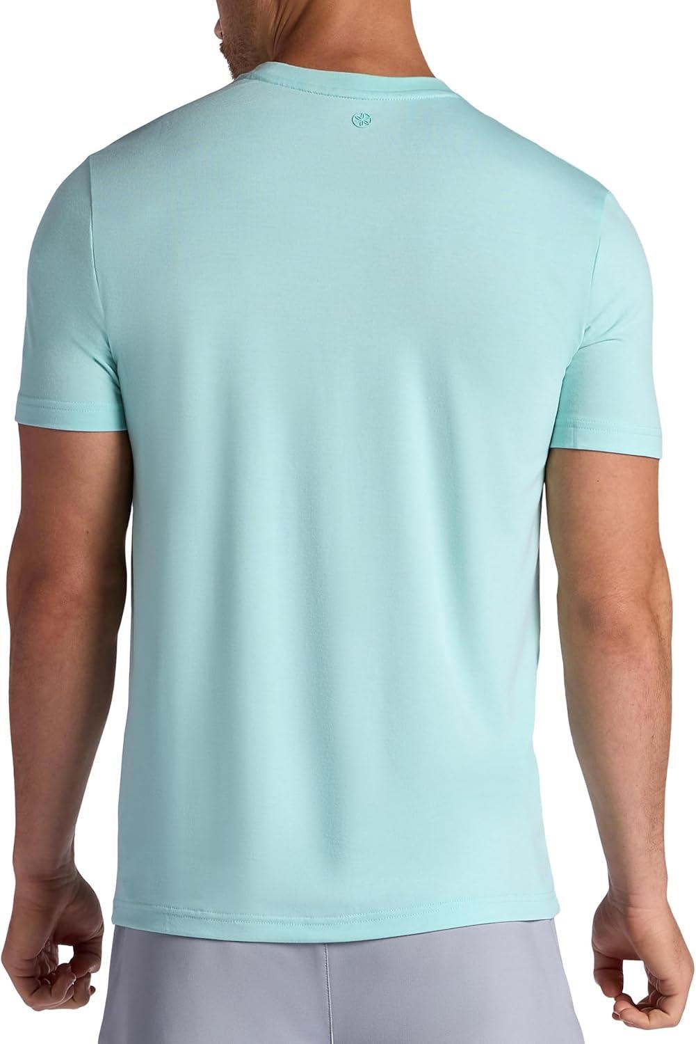 imageGaiam Mens Stretch Tech TShirt Standard Fit Stretch Midweight Performance MaterialPastel Turq