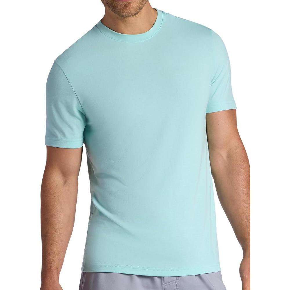 imageGaiam Mens Stretch Tech TShirt Standard Fit Stretch Midweight Performance MaterialPastel Turq