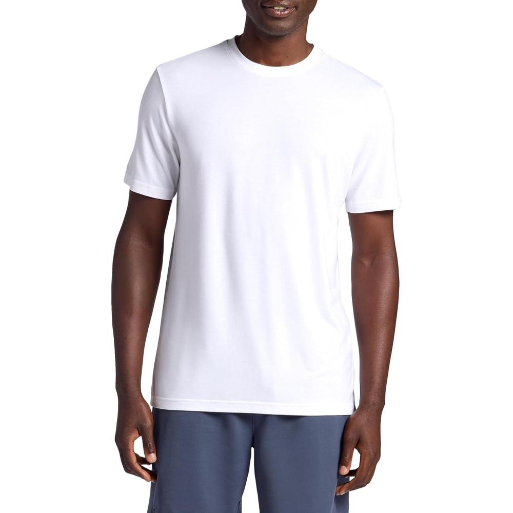 imageGaiam Mens Stretch Tech TShirt Standard Fit Stretch Midweight Performance MaterialStark White