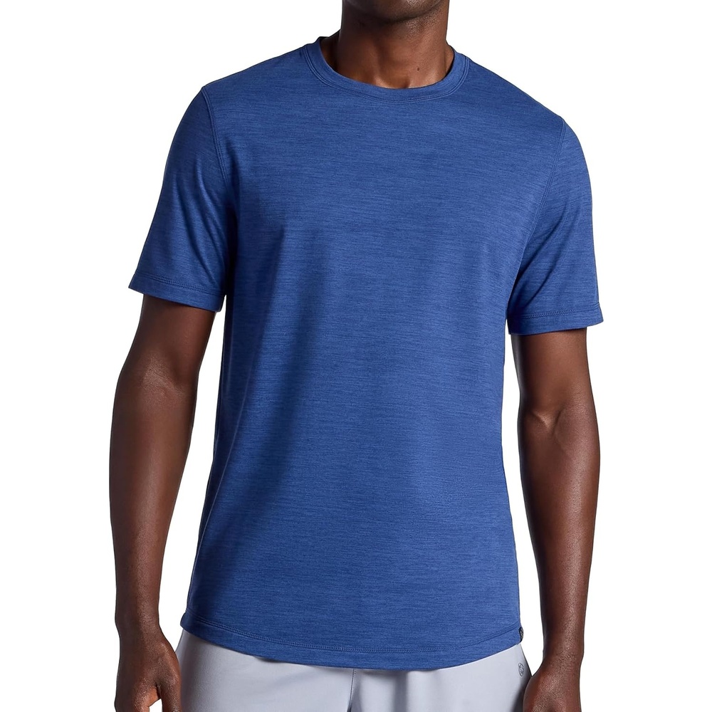 imageGaiam Mens Breathe Ease Short Sleeve Crewneck Top Standard Fit Stretch Heavyweight Performance MaterialMedieval Blue Heather