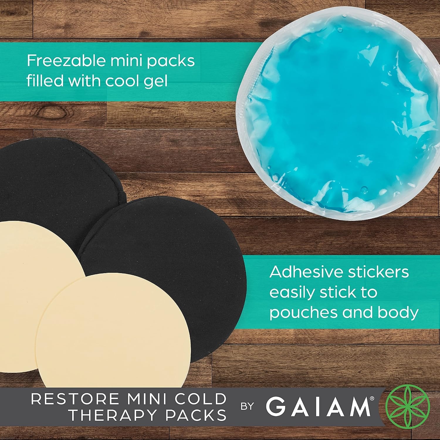 image:imageGaiam Mini Cold Therapy Ice Packs for Injuries PostWorkout Recovery and Pain Relief Includes 2 Cold Packs 1 Pouch 5 Adhesive Stickers and 1 Freezer Bag Convenient and Reusable