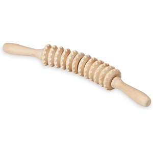 Gaiam Restore 16″ Curved Muscle Roller Stick, Handheld Massage Roller with 12 Rolling Massagers for Muscle Recovery, Wooden Cellulite Massager for Legs, Back, Arms & Shoulders