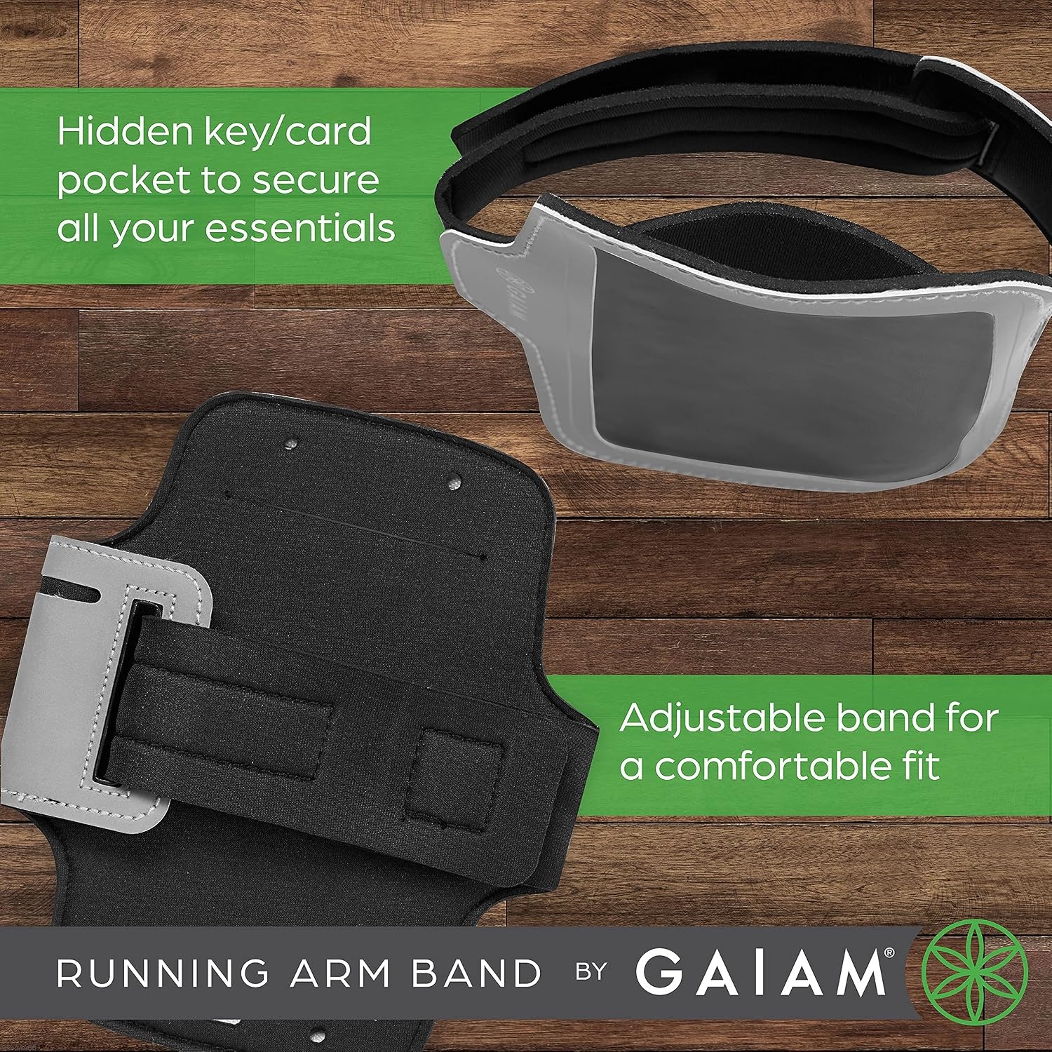 image:imageGaiam Running Arm Band Clear Window Phone Holder with AirPods Bag or Keys Pocket for Jogging Walking and Running Exercise amp Fitness Adjustable MoistureWicking and Durable Protection