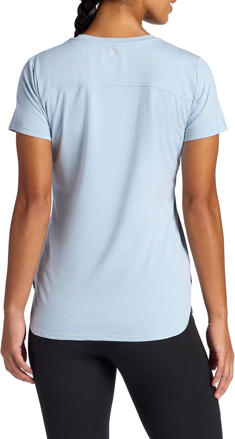 image:imageGaiam Womens Everyday Performance Crewneck TShirt Slim Fit Stretch Lightweight Material MoistureWickingBlue Fog Heather