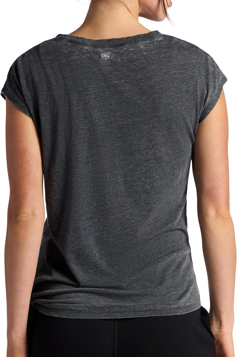 image:imageGaiam Womens Burnout Tie Crewneck TShirt with Adjustable Hem Relaxed Fit Lightweight Breathable MaterialBlack Tap Shoe