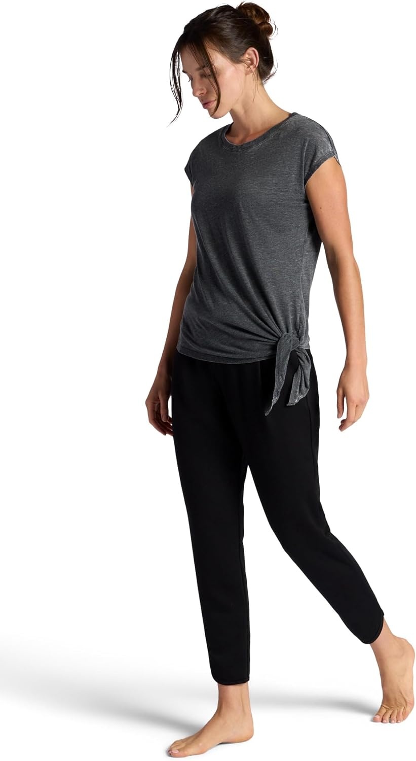 image:imageGaiam Womens Burnout Tie Crewneck TShirt with Adjustable Hem Relaxed Fit Lightweight Breathable MaterialBlack Tap Shoe