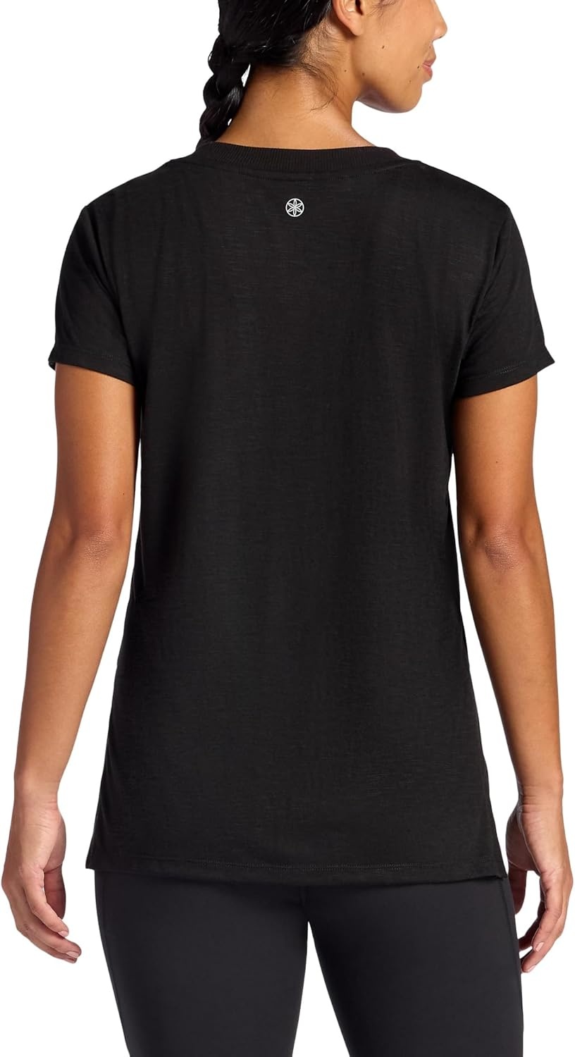 image:imageGaiam Womens Restore Rib Mix TShirt Relaxed Fit Lightweight Heathered Material HighLow HemBlack Tap Shoe