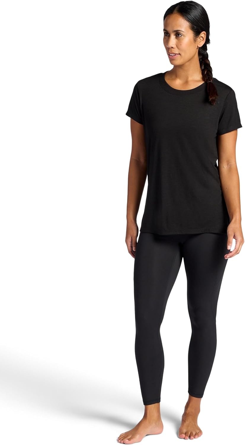 image:imageGaiam Womens Restore Rib Mix TShirt Relaxed Fit Lightweight Heathered Material HighLow HemBlack Tap Shoe