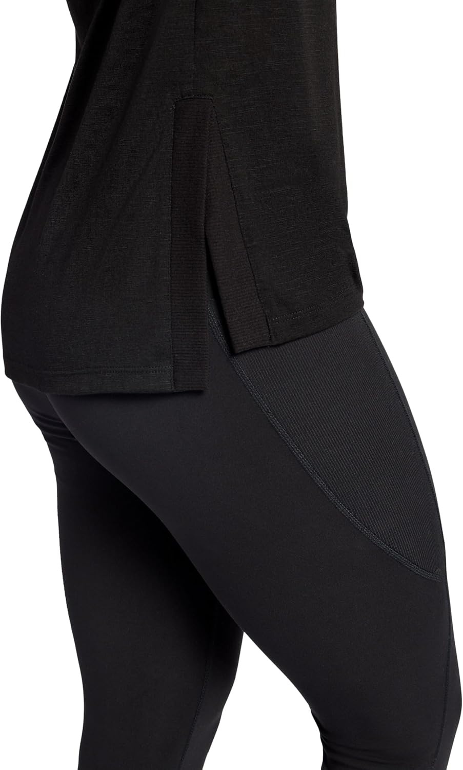 image:imageGaiam Womens Restore Rib Mix TShirt Relaxed Fit Lightweight Heathered Material HighLow HemBlack Tap Shoe