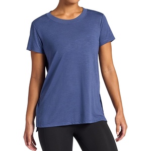 Gaiam Women’s Restore Rib Mix T-Shirt, Relaxed Fit, Lightweight Heathered Material, High-Low Hem(Blue Indigo)