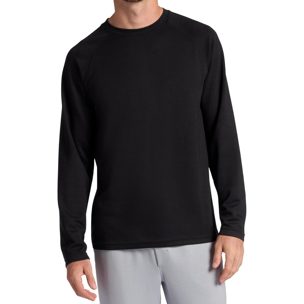 image:imageGaiam Mens Flow State Long Sleeve Crewneck Top Standard Fit Stretch Midweight MaterialBlack