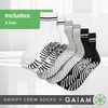 Gaiam Grippy Crew Socks with Silicone Grip Non-Slip Socks for Pilates, Yoga, Barre & Dance | Cotton Blend | 2-Pack or 3-Pack(3 Pack – White/Grey/Blue Violet)