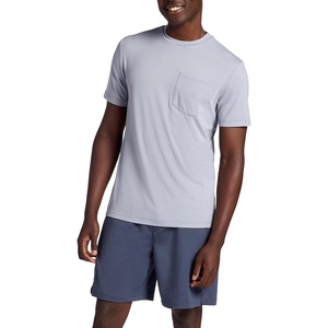 Gaiam Men’s Stretch Tech T-Shirt with Pocket, Standard Fit, Stretch Midweight Material(Sleet)