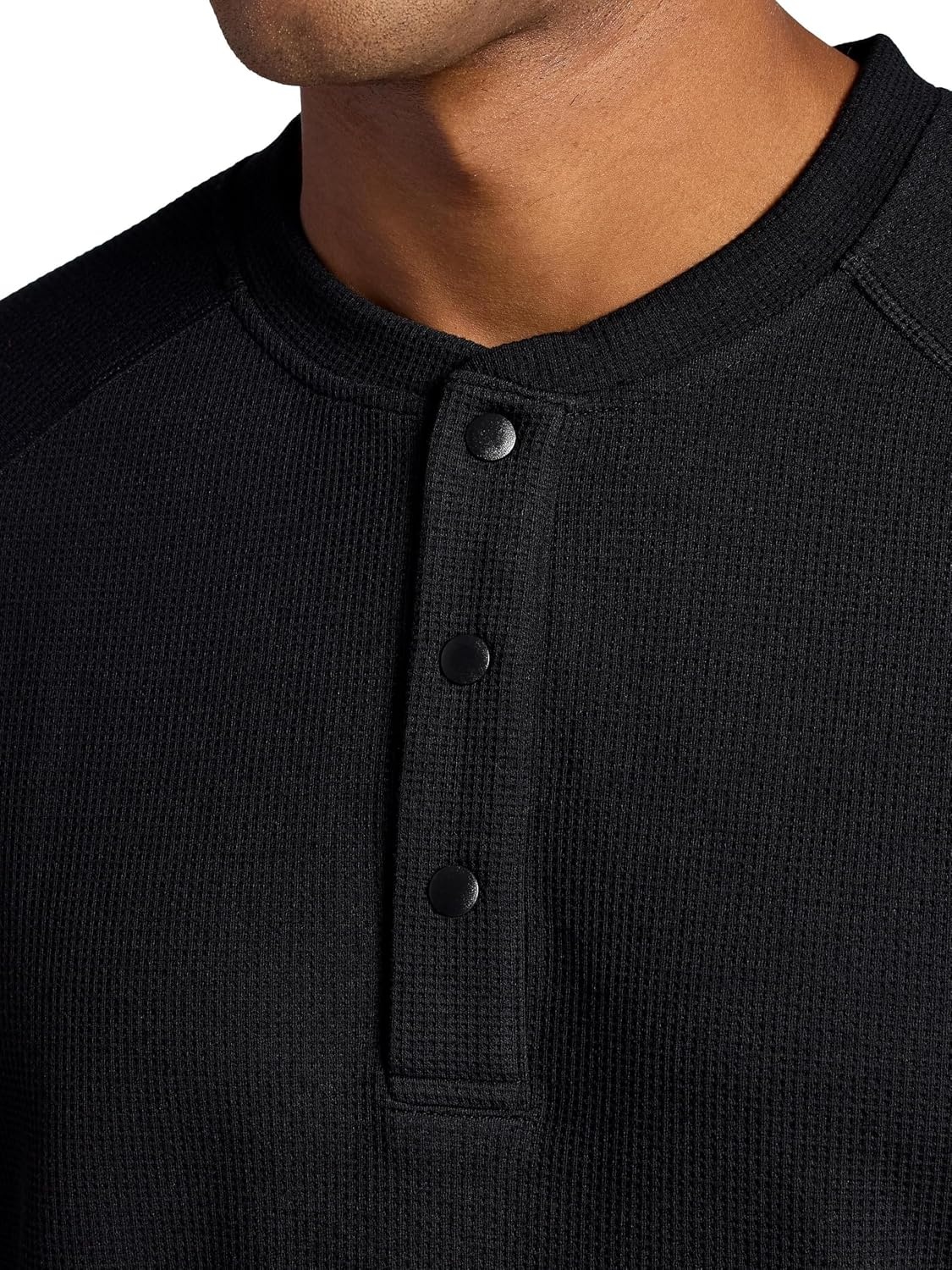 image:imageGaiam Mens Cozy amp Cool Henley Shirt Standard Fit Stretch Midweight Micro Waffle Jacquard MaterialBlack