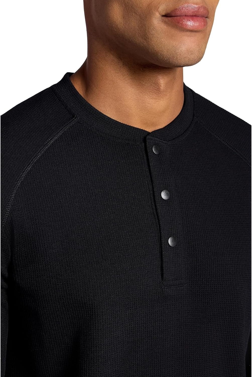 image:imageGaiam Mens Cozy amp Cool Henley Shirt Standard Fit Stretch Midweight Micro Waffle Jacquard MaterialBlack